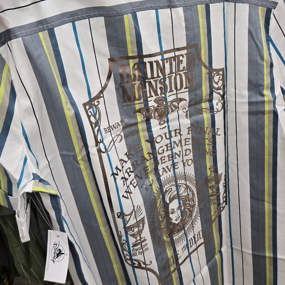 Disney Haunted Mansion Striped shirt with Blue and Green Accents M NWT